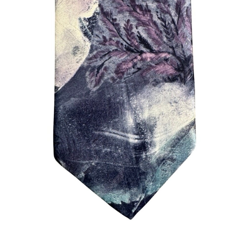 Pierre Cardin Mens Abstract Landscape Silk Look Tie Blue Purple Made in USA